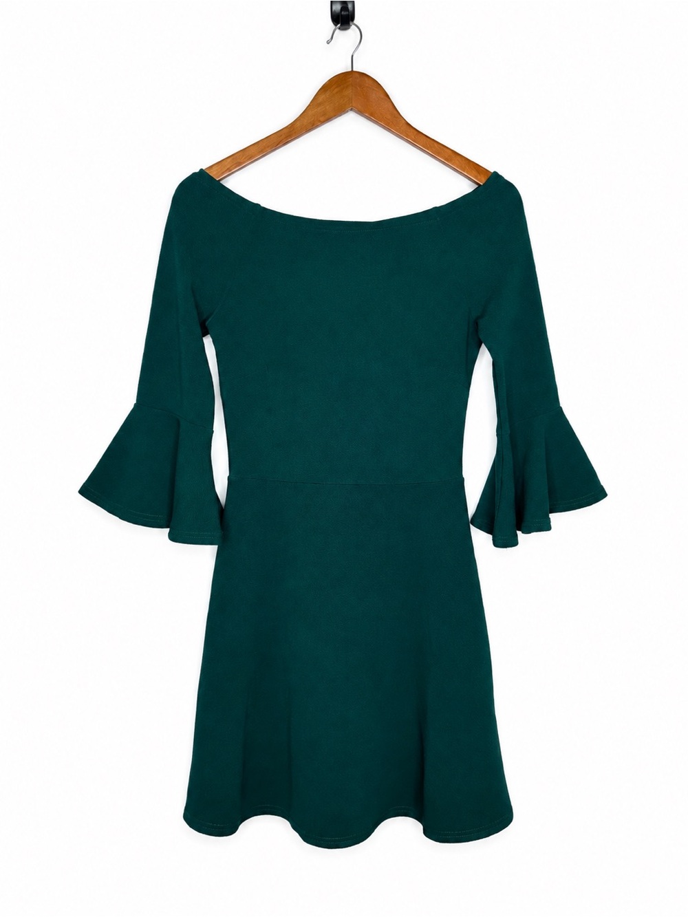 Brave Soul London Emerald Green Off Shoulder Bell Sleeve Skater Dress Size S NWT